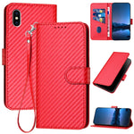 Étui de téléphone en cuir avec boucle en fibre de carbone YX0070 et cordon, pour iPhone 12 mini, pour iPhone 11 Pro Max, pour iPhone 11, pour iPhone 11 Pro, pour iPhone X / XS, pour iPhone XR