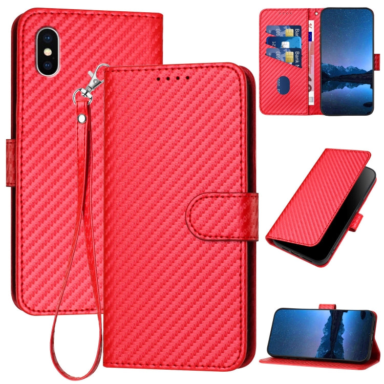 Étui de téléphone en cuir avec boucle en fibre de carbone YX0070 et cordon, pour iPhone 12 mini, pour iPhone 11 Pro Max, pour iPhone 11, pour iPhone 11 Pro, pour iPhone X / XS, pour iPhone XR