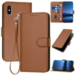 Étui de téléphone en cuir avec boucle en fibre de carbone YX0070 et cordon, pour iPhone 12 mini, pour iPhone 11 Pro Max, pour iPhone 11, pour iPhone 11 Pro, pour iPhone X / XS, pour iPhone XR