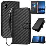 Étui de téléphone en cuir avec boucle en fibre de carbone YX0070 et cordon, pour iPhone 12 mini, pour iPhone 11 Pro Max, pour iPhone 11, pour iPhone 11 Pro, pour iPhone X / XS, pour iPhone XR