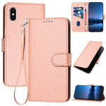 Étui de téléphone en cuir avec boucle en fibre de carbone YX0070 et cordon, pour iPhone 12 mini, pour iPhone 11 Pro Max, pour iPhone 11, pour iPhone 11 Pro, pour iPhone X / XS, pour iPhone XR
