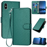 Étui de téléphone en cuir avec boucle en fibre de carbone YX0070 et cordon, pour iPhone 12 mini, pour iPhone 11 Pro Max, pour iPhone 11, pour iPhone 11 Pro, pour iPhone X / XS, pour iPhone XR