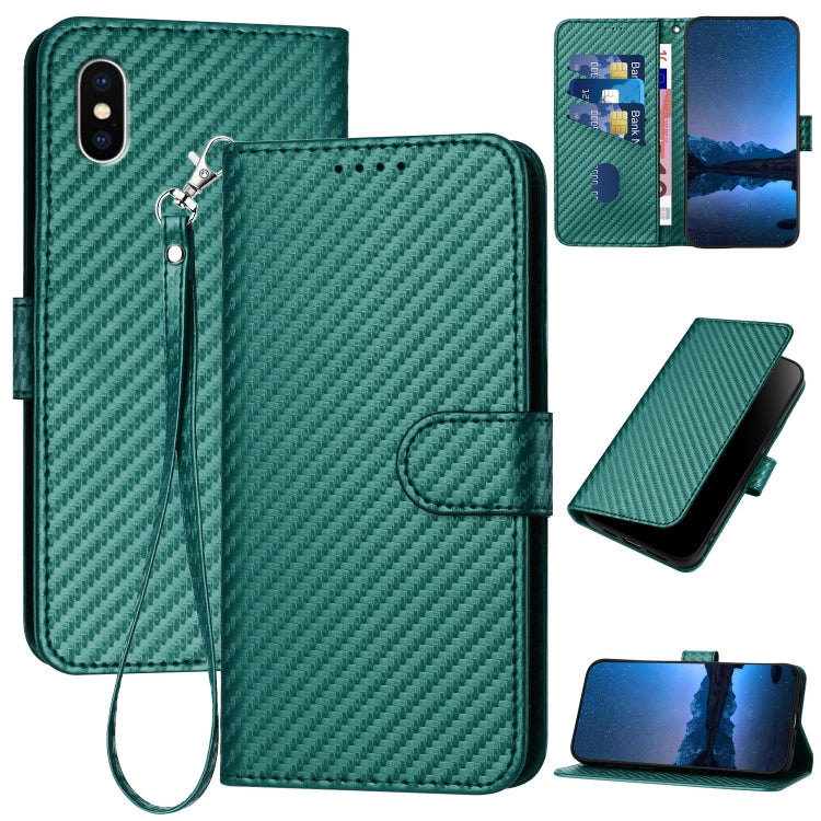 Étui de téléphone en cuir avec boucle en fibre de carbone YX0070 et cordon, pour iPhone 12 mini, pour iPhone 11 Pro Max, pour iPhone 11, pour iPhone 11 Pro, pour iPhone X / XS, pour iPhone XR