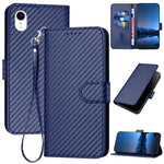 Étui de téléphone en cuir avec boucle en fibre de carbone YX0070 et cordon, pour iPhone 12 mini, pour iPhone 11 Pro Max, pour iPhone 11, pour iPhone 11 Pro, pour iPhone X / XS, pour iPhone XR