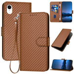 Étui de téléphone en cuir avec boucle en fibre de carbone YX0070 et cordon, pour iPhone 12 mini, pour iPhone 11 Pro Max, pour iPhone 11, pour iPhone 11 Pro, pour iPhone X / XS, pour iPhone XR