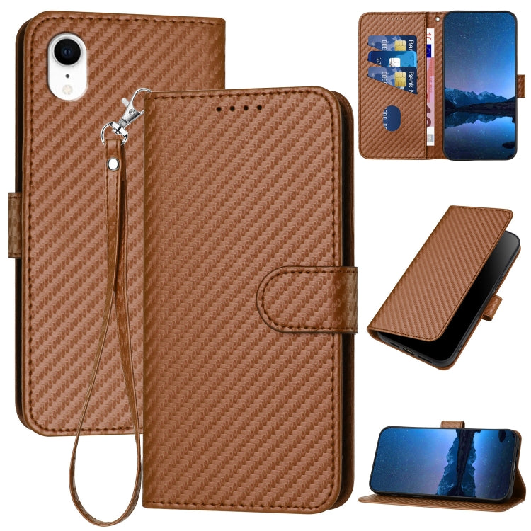 Étui de téléphone en cuir avec boucle en fibre de carbone YX0070 et cordon, pour iPhone 12 mini, pour iPhone 11 Pro Max, pour iPhone 11, pour iPhone 11 Pro, pour iPhone X / XS, pour iPhone XR