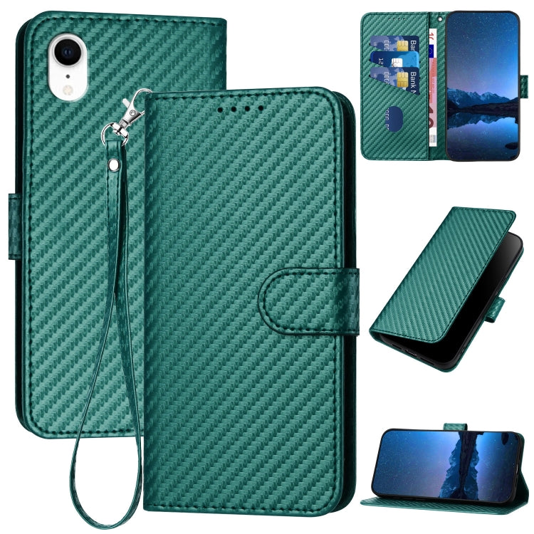 Étui de téléphone en cuir avec boucle en fibre de carbone YX0070 et cordon, pour iPhone 12 mini, pour iPhone 11 Pro Max, pour iPhone 11, pour iPhone 11 Pro, pour iPhone X / XS, pour iPhone XR