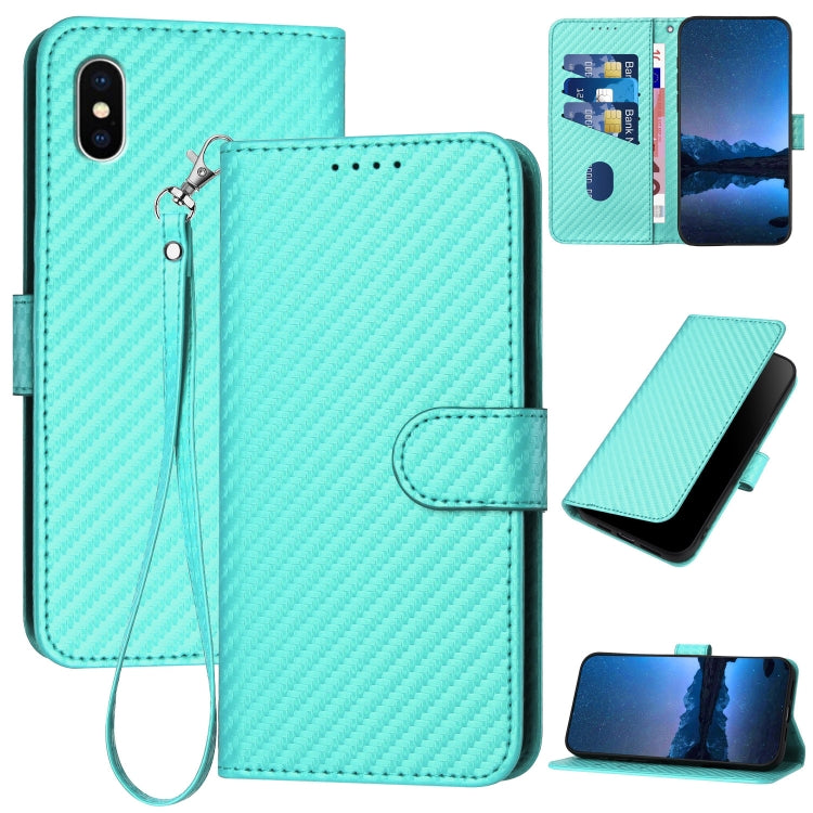 YX0070 Étui de téléphone en cuir avec boucle en fibre de carbone et cordon, Pour iPhone XS Max, Pour iPhone 8 Plus / 7 Plus