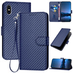 YX0070 Étui de téléphone en cuir avec boucle en fibre de carbone et cordon, Pour iPhone XS Max, Pour iPhone 8 Plus / 7 Plus