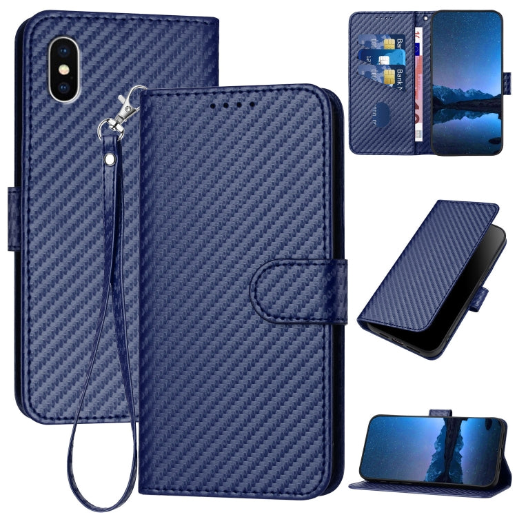 YX0070 Étui de téléphone en cuir avec boucle en fibre de carbone et cordon, Pour iPhone XS Max, Pour iPhone 8 Plus / 7 Plus