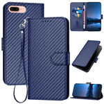 YX0070 Étui de téléphone en cuir avec boucle en fibre de carbone et cordon, Pour iPhone XS Max, Pour iPhone 8 Plus / 7 Plus