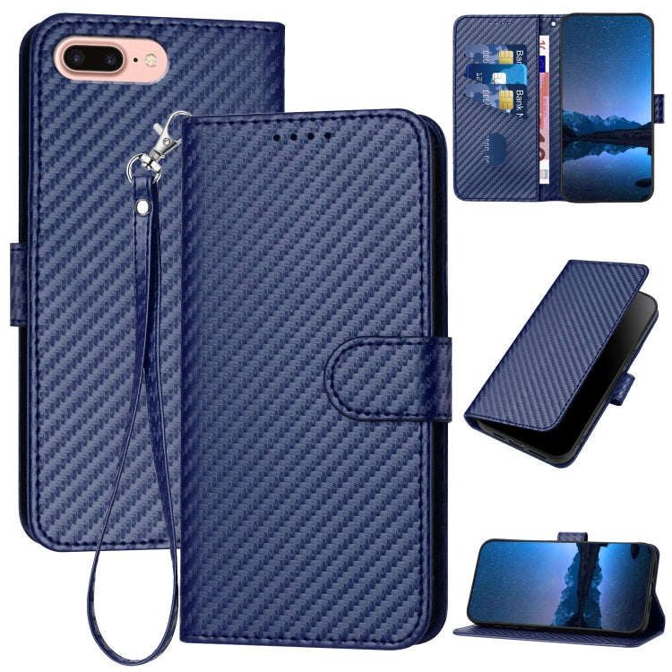 YX0070 Étui de téléphone en cuir avec boucle en fibre de carbone et cordon, Pour iPhone XS Max, Pour iPhone 8 Plus / 7 Plus