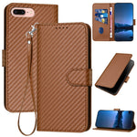 YX0070 Étui de téléphone en cuir avec boucle en fibre de carbone et cordon, Pour iPhone XS Max, Pour iPhone 8 Plus / 7 Plus