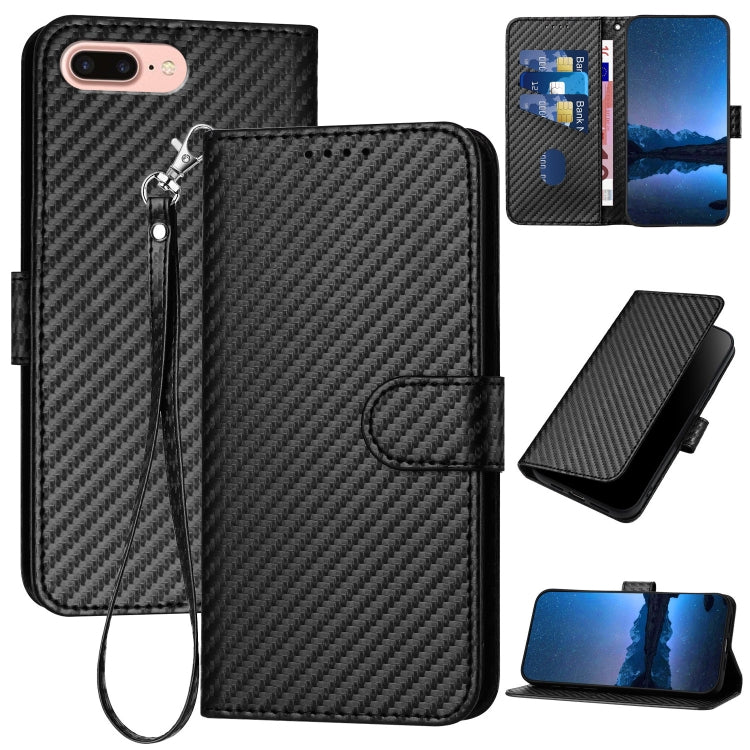 YX0070 Étui de téléphone en cuir avec boucle en fibre de carbone et cordon, Pour iPhone XS Max, Pour iPhone 8 Plus / 7 Plus
