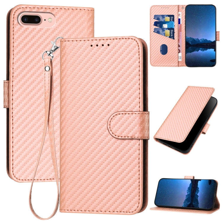 YX0070 Étui de téléphone en cuir avec boucle en fibre de carbone et cordon, Pour iPhone XS Max, Pour iPhone 8 Plus / 7 Plus