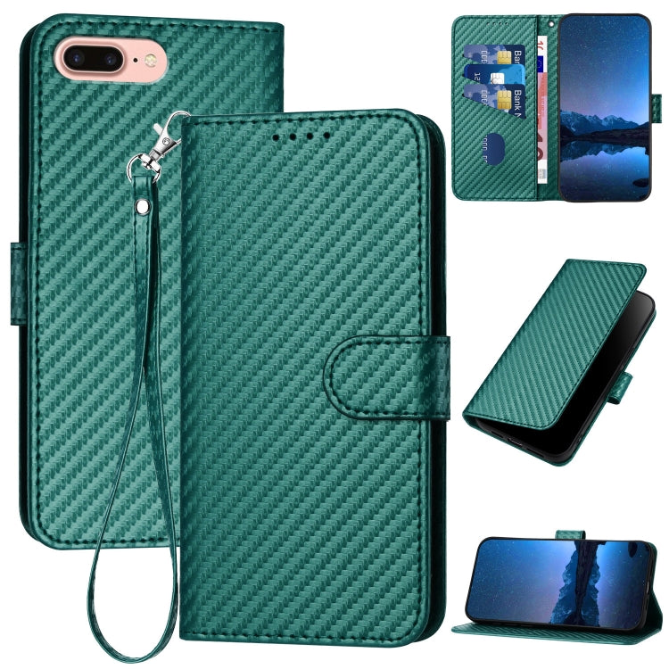 YX0070 Étui de téléphone en cuir avec boucle en fibre de carbone et cordon, Pour iPhone XS Max, Pour iPhone 8 Plus / 7 Plus