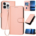 YX0070 Étui de téléphone en cuir avec boucle en fibre de carbone et cordon, Pour iPhone 17e / 16e, Pour iPhone 17 Pro Max, Pour iPhone 17 Pro, Pour iPhone 17, Pour iPhone Air, Pour iPhone 16 Pro Max