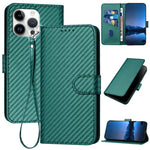 YX0070 Étui de téléphone en cuir avec boucle en fibre de carbone et cordon, Pour iPhone 17e / 16e, Pour iPhone 17 Pro Max, Pour iPhone 17 Pro, Pour iPhone 17, Pour iPhone Air, Pour iPhone 16 Pro Max