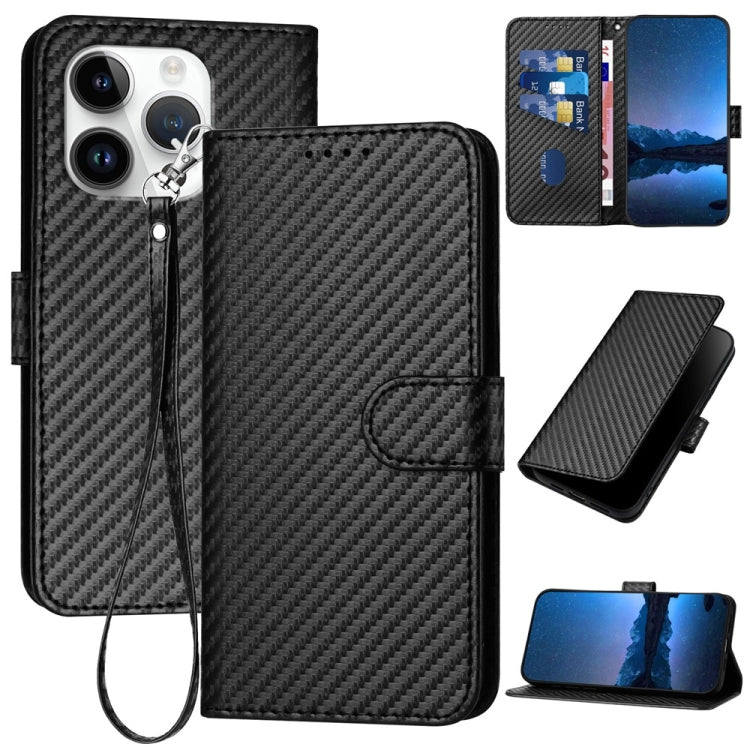 YX0070 Étui de téléphone en cuir avec boucle en fibre de carbone et cordon, Pour iPhone 16 Pro, Pour iPhone 16 Plus, Pour iPhone 16, Pour iPhone 15 Pro Max, Pour iPhone 15 Pro, Pour iPhone 15 Plus