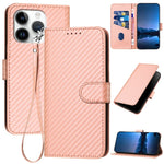 YX0070 Étui de téléphone en cuir avec boucle en fibre de carbone et cordon, Pour iPhone 16 Pro, Pour iPhone 16 Plus, Pour iPhone 16, Pour iPhone 15 Pro Max, Pour iPhone 15 Pro, Pour iPhone 15 Plus