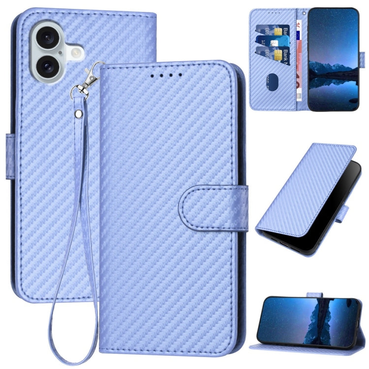 YX0070 Étui de téléphone en cuir avec boucle en fibre de carbone et cordon, Pour iPhone 16 Pro, Pour iPhone 16 Plus, Pour iPhone 16, Pour iPhone 15 Pro Max, Pour iPhone 15 Pro, Pour iPhone 15 Plus