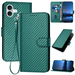 YX0070 Étui de téléphone en cuir avec boucle en fibre de carbone et cordon, Pour iPhone 16 Pro, Pour iPhone 16 Plus, Pour iPhone 16, Pour iPhone 15 Pro Max, Pour iPhone 15 Pro, Pour iPhone 15 Plus