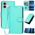 YX0070 Étui de téléphone en cuir avec boucle en fibre de carbone et cordon, Pour iPhone 16 Pro, Pour iPhone 16 Plus, Pour iPhone 16, Pour iPhone 15 Pro Max, Pour iPhone 15 Pro, Pour iPhone 15 Plus
