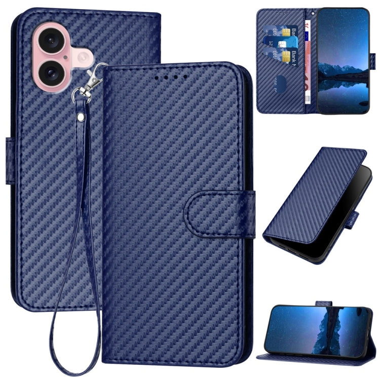YX0070 Étui de téléphone en cuir avec boucle en fibre de carbone et cordon, Pour iPhone 16 Pro, Pour iPhone 16 Plus, Pour iPhone 16, Pour iPhone 15 Pro Max, Pour iPhone 15 Pro, Pour iPhone 15 Plus