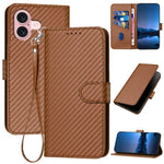 YX0070 Étui de téléphone en cuir avec boucle en fibre de carbone et cordon, Pour iPhone 16 Pro, Pour iPhone 16 Plus, Pour iPhone 16, Pour iPhone 15 Pro Max, Pour iPhone 15 Pro, Pour iPhone 15 Plus