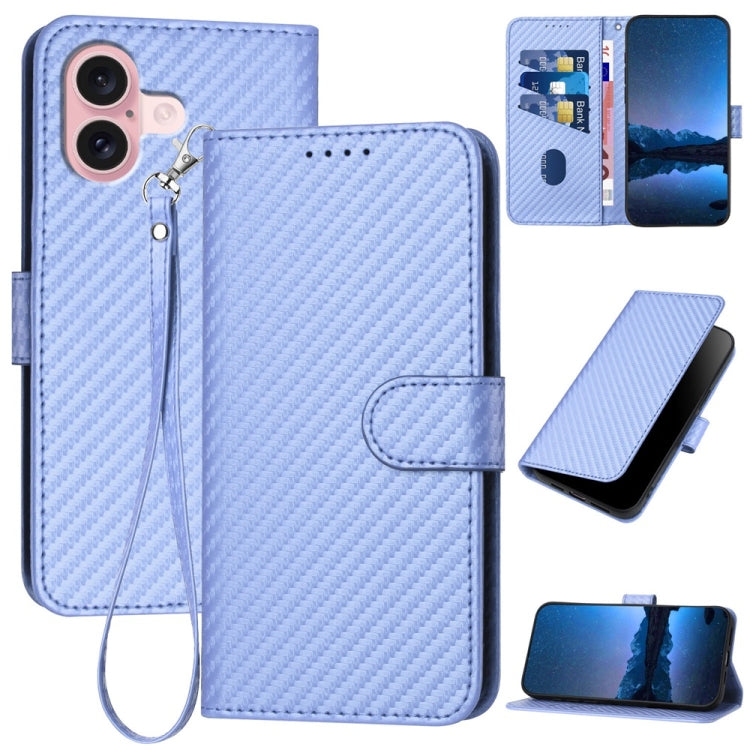 YX0070 Étui de téléphone en cuir avec boucle en fibre de carbone et cordon, Pour iPhone 16 Pro, Pour iPhone 16 Plus, Pour iPhone 16, Pour iPhone 15 Pro Max, Pour iPhone 15 Pro, Pour iPhone 15 Plus