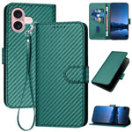 YX0070 Étui de téléphone en cuir avec boucle en fibre de carbone et cordon, Pour iPhone 16 Pro, Pour iPhone 16 Plus, Pour iPhone 16, Pour iPhone 15 Pro Max, Pour iPhone 15 Pro, Pour iPhone 15 Plus