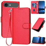 YX0070 Étui de téléphone en cuir avec boucle en fibre de carbone et cordon, Pour iPhone 17e / 16e, Pour iPhone 17 Pro Max, Pour iPhone 17 Pro, Pour iPhone 17, Pour iPhone Air, Pour iPhone 16 Pro Max