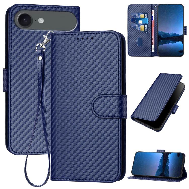 YX0070 Étui de téléphone en cuir avec boucle en fibre de carbone et cordon, Pour iPhone 17e / 16e, Pour iPhone 17 Pro Max, Pour iPhone 17 Pro, Pour iPhone 17, Pour iPhone Air, Pour iPhone 16 Pro Max
