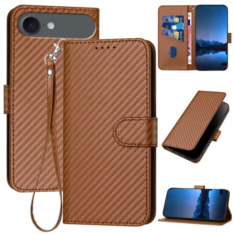 YX0070 Étui de téléphone en cuir avec boucle en fibre de carbone et cordon, Pour iPhone 17e / 16e, Pour iPhone 17 Pro Max, Pour iPhone 17 Pro, Pour iPhone 17, Pour iPhone Air, Pour iPhone 16 Pro Max