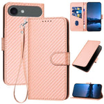 YX0070 Étui de téléphone en cuir avec boucle en fibre de carbone et cordon, Pour iPhone 17e / 16e, Pour iPhone 17 Pro Max, Pour iPhone 17 Pro, Pour iPhone 17, Pour iPhone Air, Pour iPhone 16 Pro Max