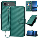 YX0070 Étui de téléphone en cuir avec boucle en fibre de carbone et cordon, Pour iPhone 17e / 16e, Pour iPhone 17 Pro Max, Pour iPhone 17 Pro, Pour iPhone 17, Pour iPhone Air, Pour iPhone 16 Pro Max