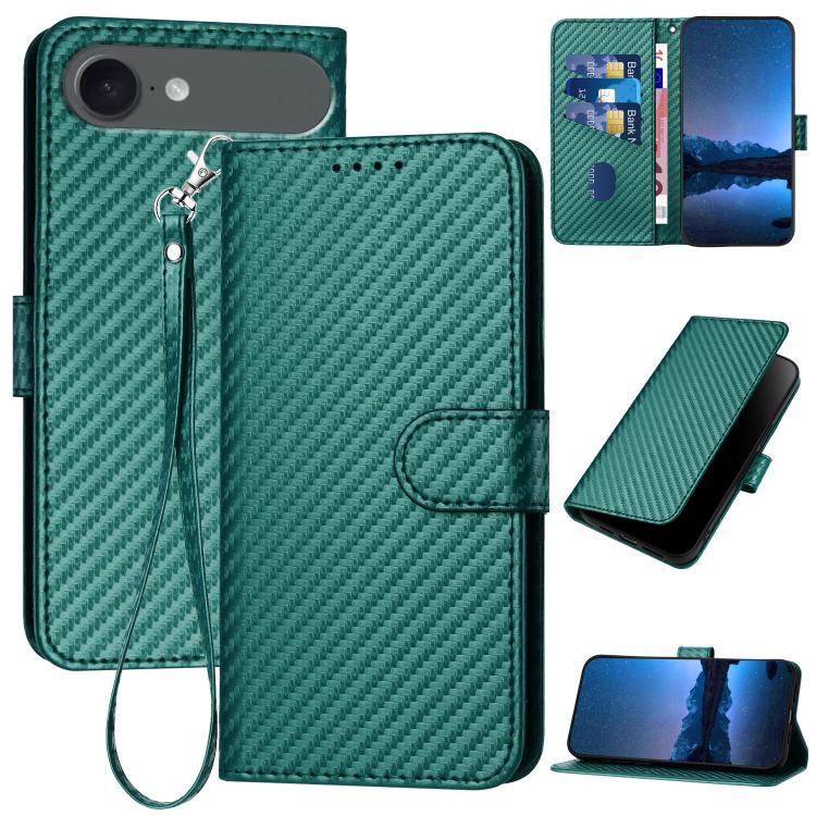 YX0070 Étui de téléphone en cuir avec boucle en fibre de carbone et cordon, Pour iPhone 17e / 16e, Pour iPhone 17 Pro Max, Pour iPhone 17 Pro, Pour iPhone 17, Pour iPhone Air, Pour iPhone 16 Pro Max
