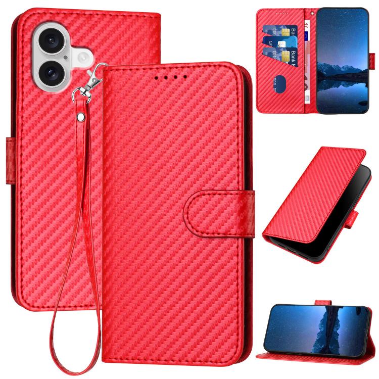 YX0070 Étui de téléphone en cuir avec boucle en fibre de carbone et cordon, Pour iPhone 17e / 16e, Pour iPhone 17 Pro Max, Pour iPhone 17 Pro, Pour iPhone 17, Pour iPhone Air, Pour iPhone 16 Pro Max