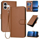 YX0070 Étui de téléphone en cuir avec boucle en fibre de carbone et cordon, Pour iPhone 17e / 16e, Pour iPhone 17 Pro Max, Pour iPhone 17 Pro, Pour iPhone 17, Pour iPhone Air, Pour iPhone 16 Pro Max