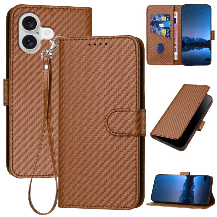 YX0070 Étui de téléphone en cuir avec boucle en fibre de carbone et cordon, Pour iPhone 17e / 16e, Pour iPhone 17 Pro Max, Pour iPhone 17 Pro, Pour iPhone 17, Pour iPhone Air, Pour iPhone 16 Pro Max