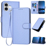 YX0070 Étui de téléphone en cuir avec boucle en fibre de carbone et cordon, Pour iPhone 17e / 16e, Pour iPhone 17 Pro Max, Pour iPhone 17 Pro, Pour iPhone 17, Pour iPhone Air, Pour iPhone 16 Pro Max