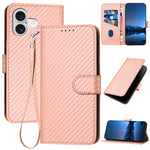 YX0070 Étui de téléphone en cuir avec boucle en fibre de carbone et cordon, Pour iPhone 17e / 16e, Pour iPhone 17 Pro Max, Pour iPhone 17 Pro, Pour iPhone 17, Pour iPhone Air, Pour iPhone 16 Pro Max