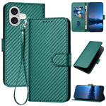 YX0070 Étui de téléphone en cuir avec boucle en fibre de carbone et cordon, Pour iPhone 17e / 16e, Pour iPhone 17 Pro Max, Pour iPhone 17 Pro, Pour iPhone 17, Pour iPhone Air, Pour iPhone 16 Pro Max