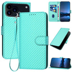 YX0070 Étui de téléphone en cuir avec boucle en fibre de carbone et cordon, Pour iPhone 17e / 16e, Pour iPhone 17 Pro Max, Pour iPhone 17 Pro, Pour iPhone 17, Pour iPhone Air, Pour iPhone 16 Pro Max