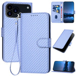 YX0070 Étui de téléphone en cuir avec boucle en fibre de carbone et cordon, Pour iPhone 17e / 16e, Pour iPhone 17 Pro Max, Pour iPhone 17 Pro, Pour iPhone 17, Pour iPhone Air, Pour iPhone 16 Pro Max