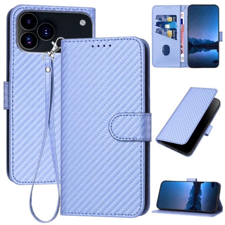 YX0070 Étui de téléphone en cuir avec boucle en fibre de carbone et cordon, Pour iPhone 17e / 16e, Pour iPhone 17 Pro Max, Pour iPhone 17 Pro, Pour iPhone 17, Pour iPhone Air, Pour iPhone 16 Pro Max
