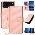YX0070 Étui de téléphone en cuir avec boucle en fibre de carbone et cordon, Pour iPhone 17e / 16e, Pour iPhone 17 Pro Max, Pour iPhone 17 Pro, Pour iPhone 17, Pour iPhone Air, Pour iPhone 16 Pro Max