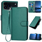 YX0070 Étui de téléphone en cuir avec boucle en fibre de carbone et cordon, Pour iPhone 17e / 16e, Pour iPhone 17 Pro Max, Pour iPhone 17 Pro, Pour iPhone 17, Pour iPhone Air, Pour iPhone 16 Pro Max