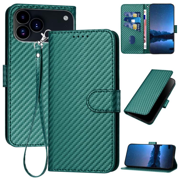 YX0070 Étui de téléphone en cuir avec boucle en fibre de carbone et cordon, Pour iPhone 17e / 16e, Pour iPhone 17 Pro Max, Pour iPhone 17 Pro, Pour iPhone 17, Pour iPhone Air, Pour iPhone 16 Pro Max