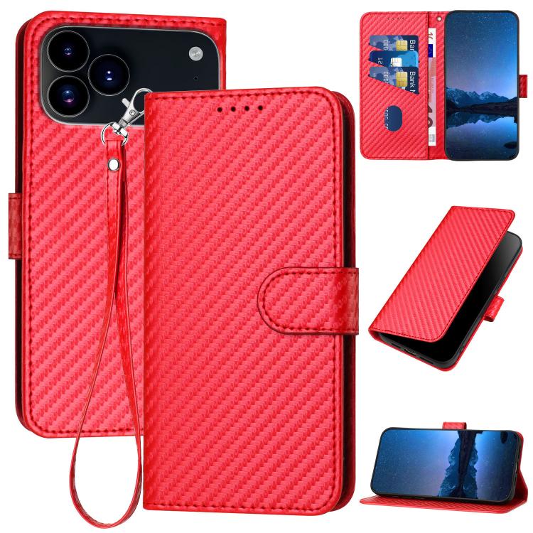 YX0070 Carbon Fiber Buckle Leather Phone Case with Lanyard, For iPhone 18 Pro / 17 Pro, For iPhone 18 Pro Max / 17 Pro Max, For iPhone 17e / 16e, For iPhone 17, For iPhone Air, For iPhone 16 Pro Max